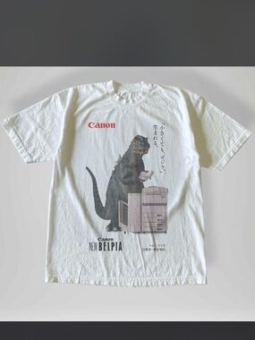 Canon White T-Shirt with Black Godzilla and Red Logo